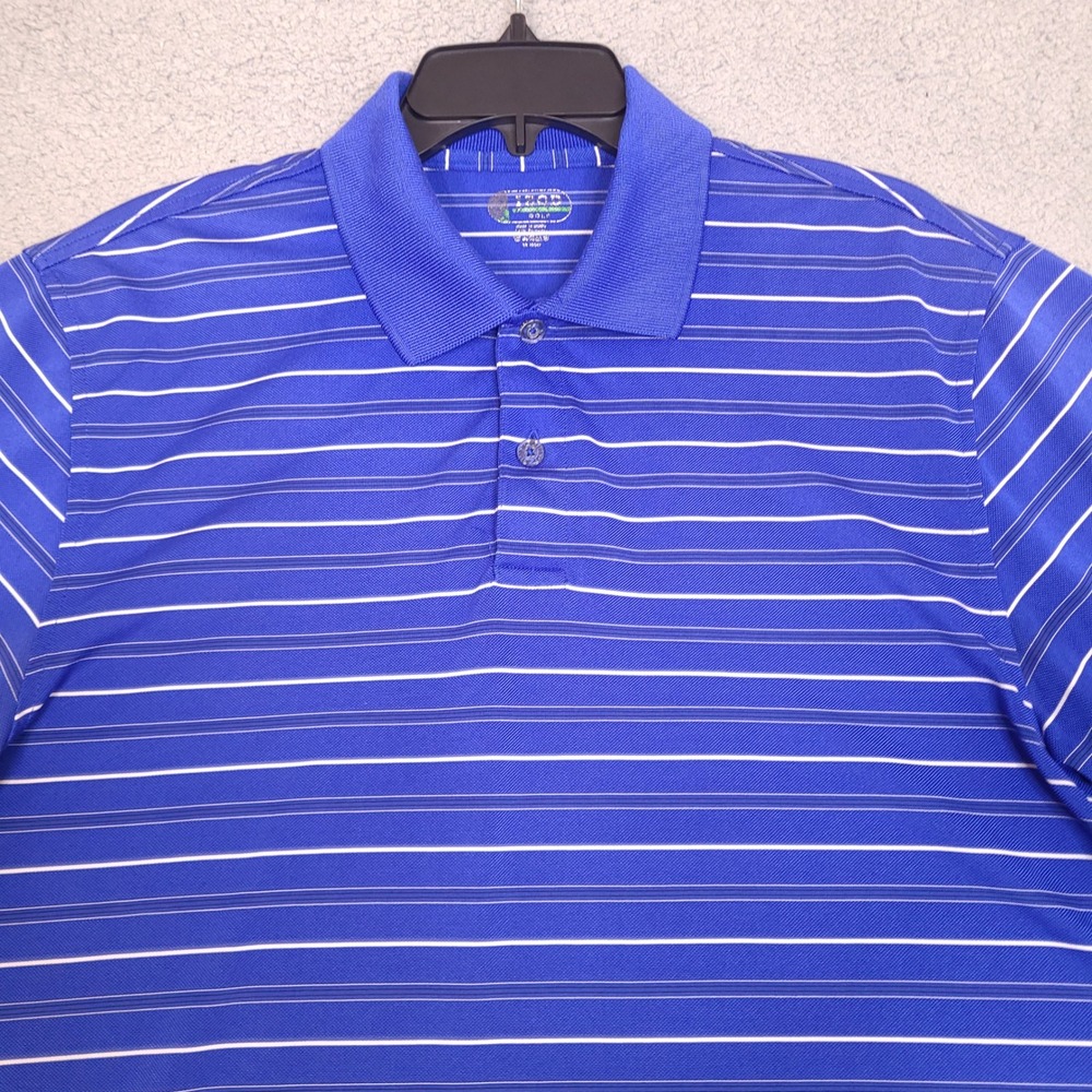 IZOD Golf Polo Shirt Mens Large Blue Cool FX Striped Performance Short Sleeve